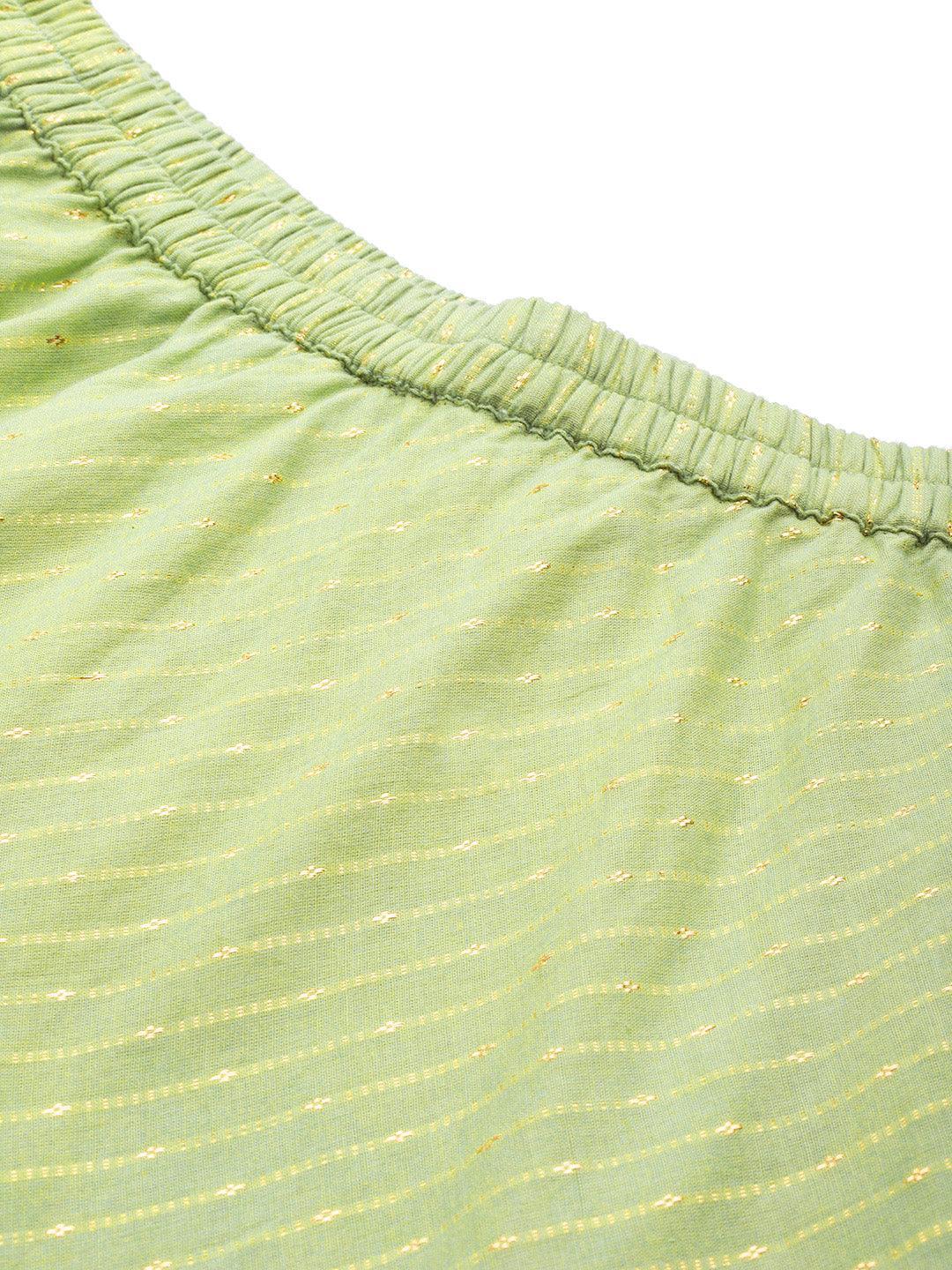 Green Self Design Cotton Skirt - ShopLibas