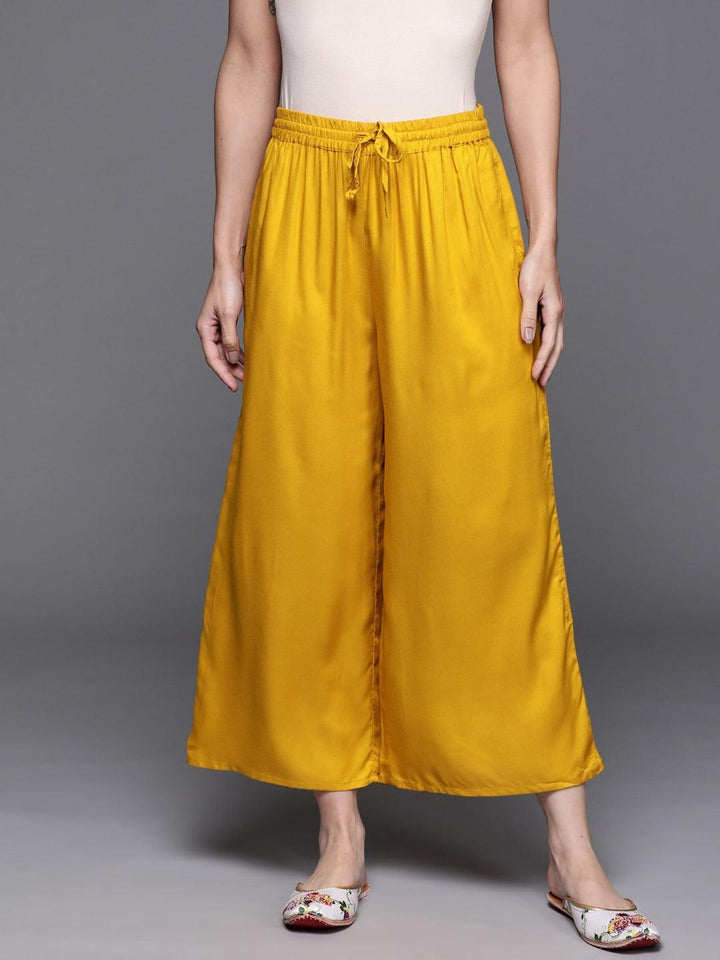 Yellow Solid Rayon Palazzos - ShopLibas