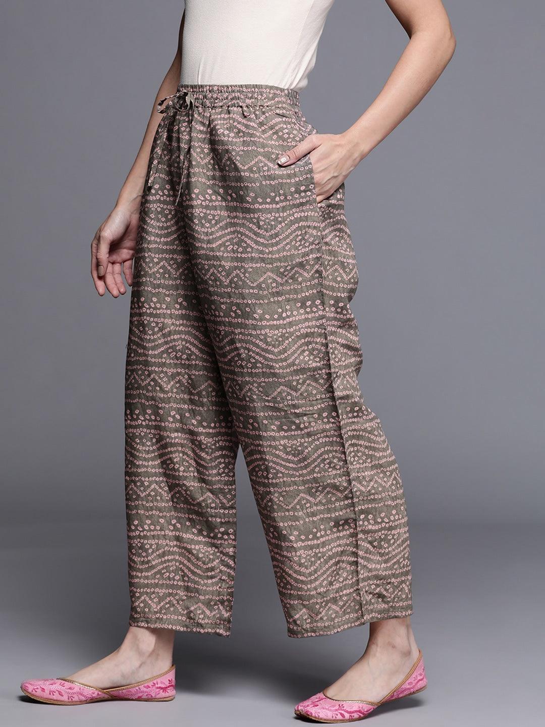 Grey Printed Silk Palazzos