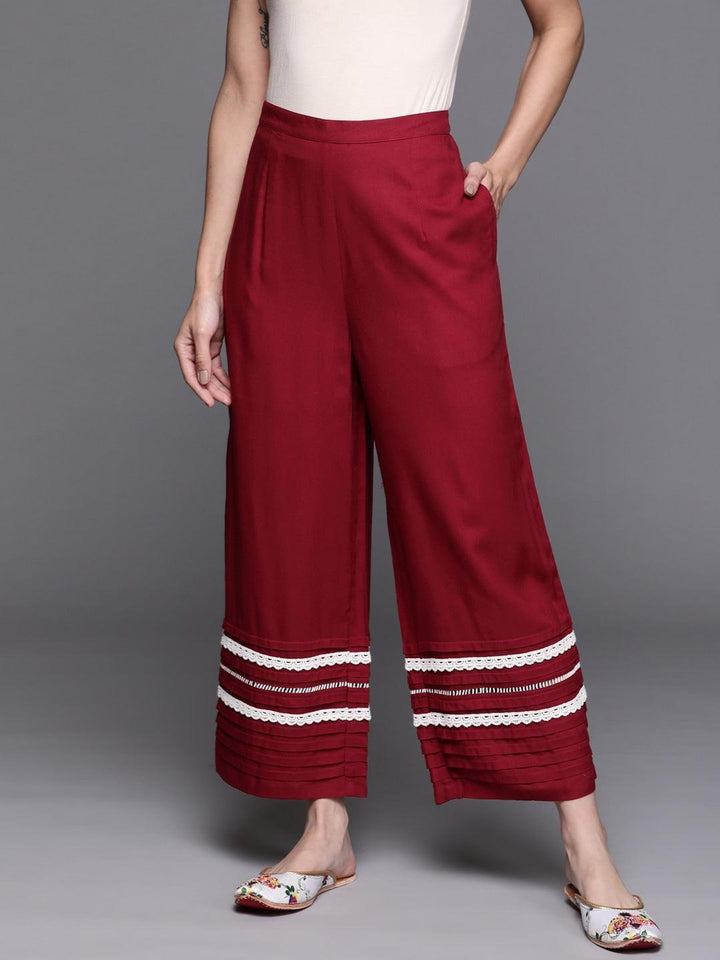 Maroon Hem Design Rayon Palazzos - ShopLibas