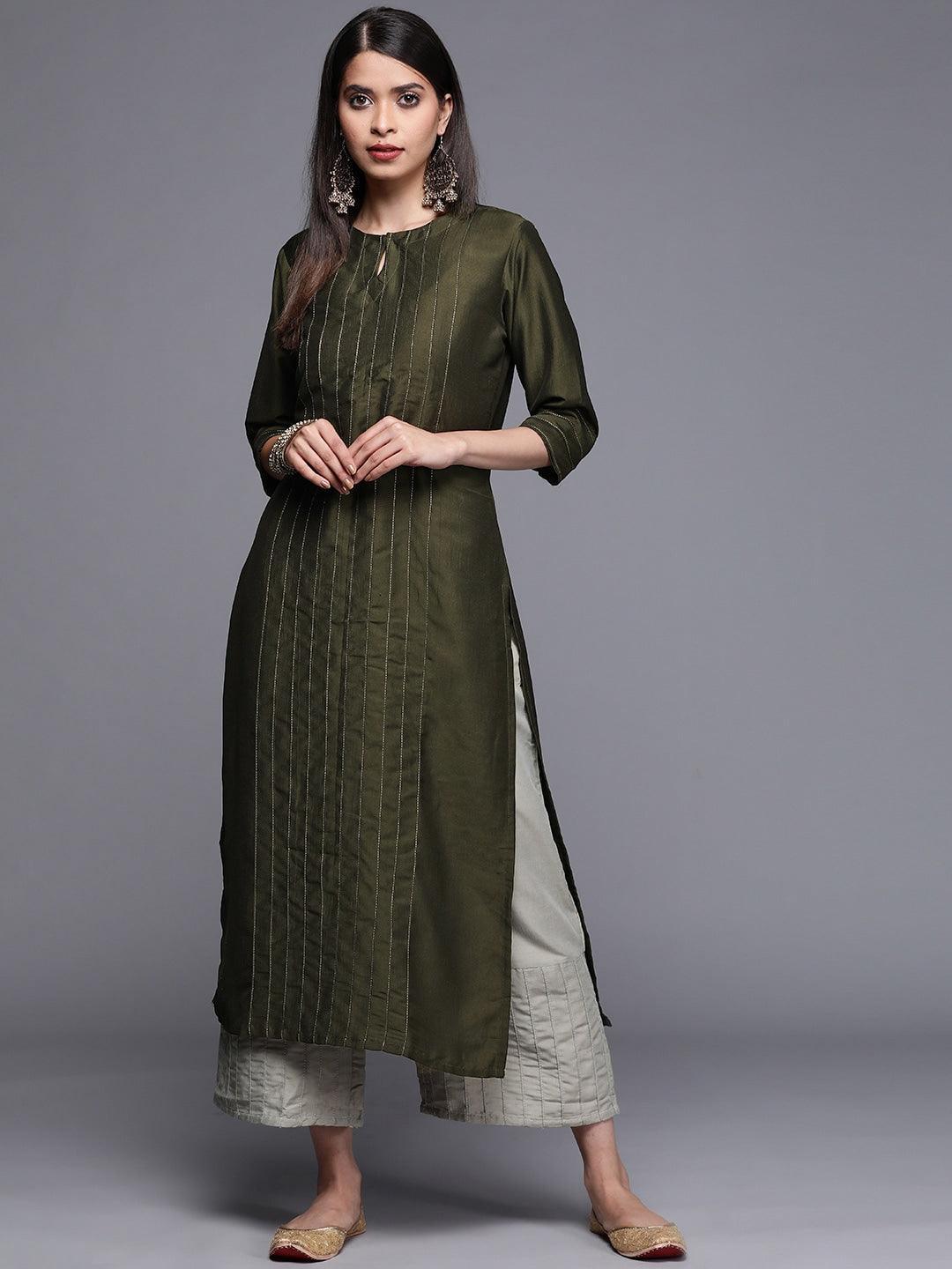 Green Solid Chanderi Silk Kurta