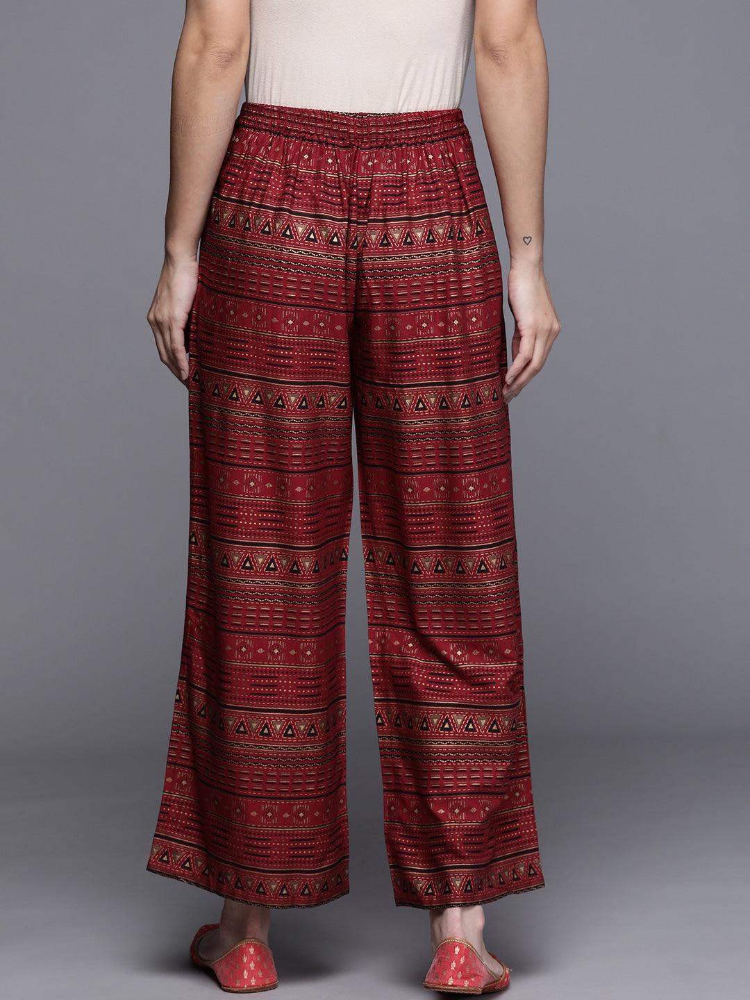 Maroon Printed Rayon Palazzos