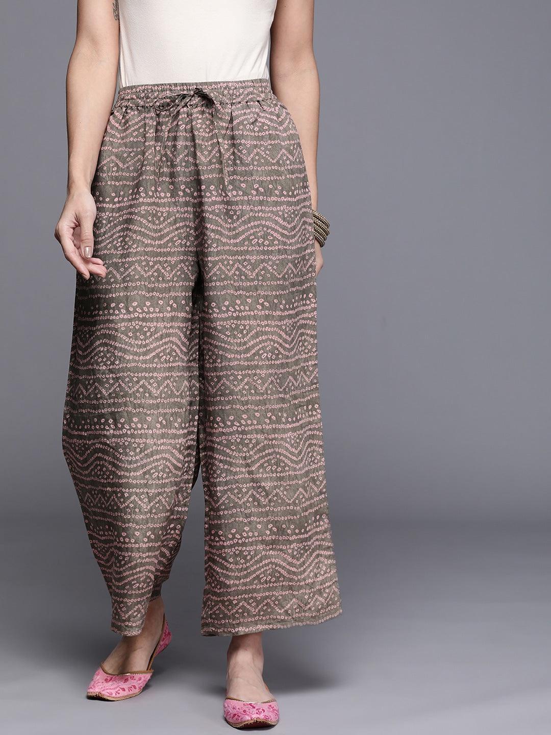 Grey Printed Silk Palazzos