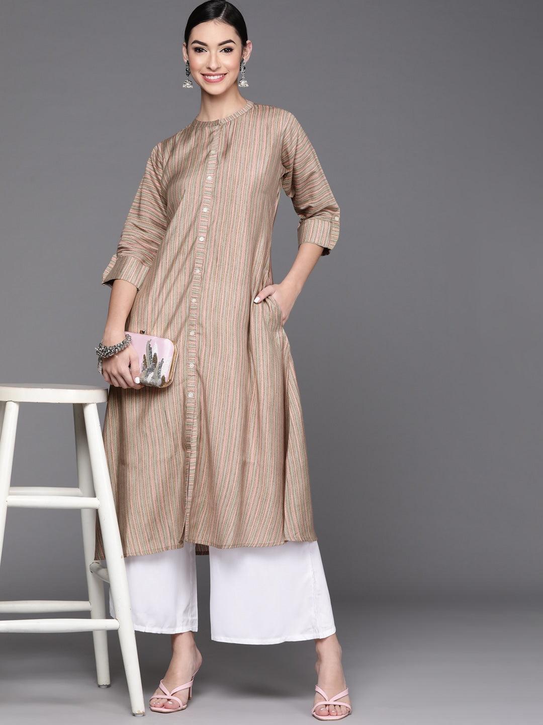 Green Striped Chanderi Silk Kurta