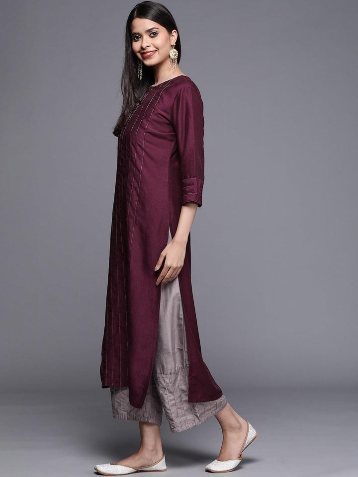 Purple Solid Chanderi Silk Kurta - ShopLibas