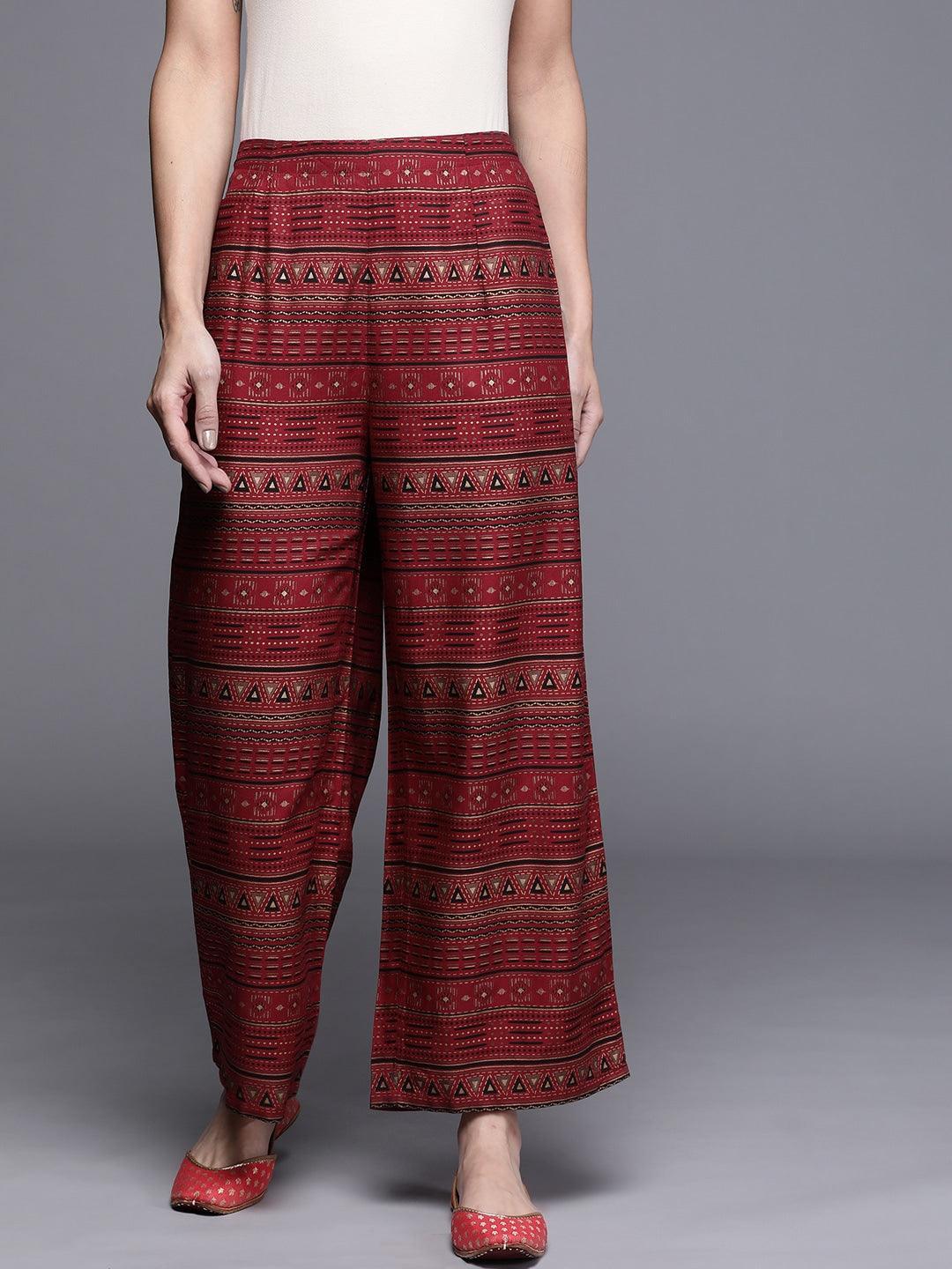 Maroon Printed Rayon Palazzos