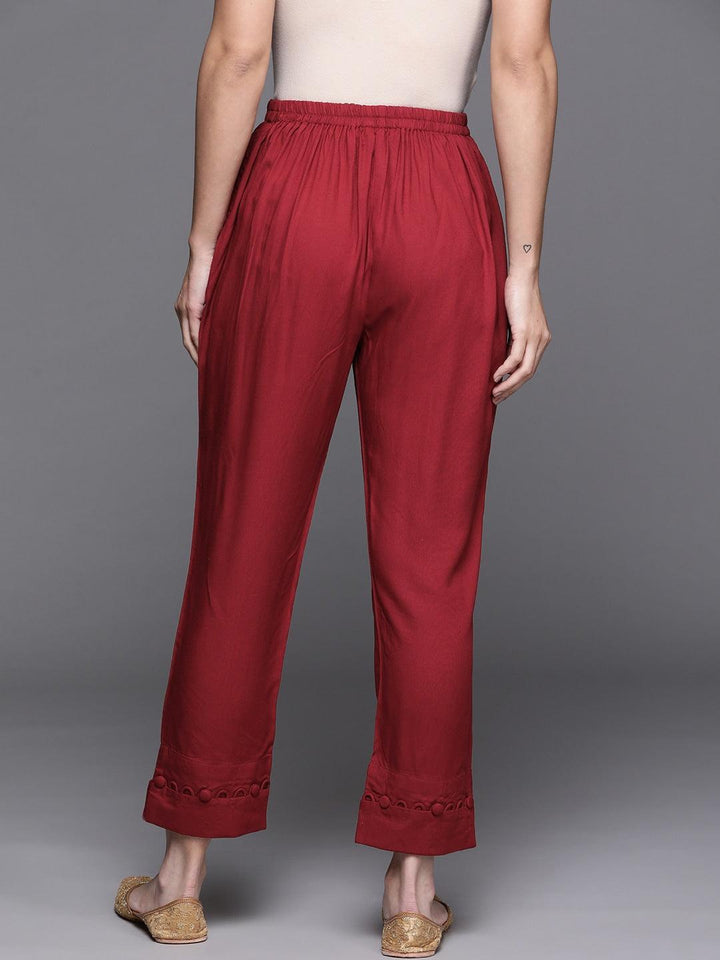 Maroon Solid Rayon Trousers - ShopLibas