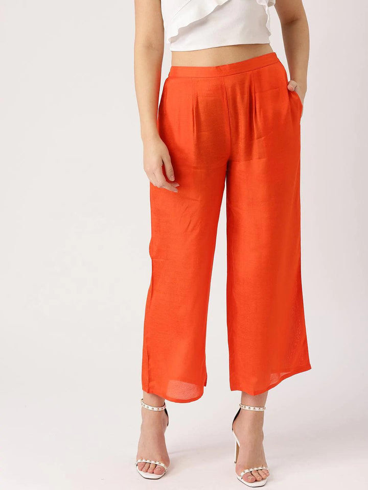 Orange Solid Viscose Palazzos - ShopLibas