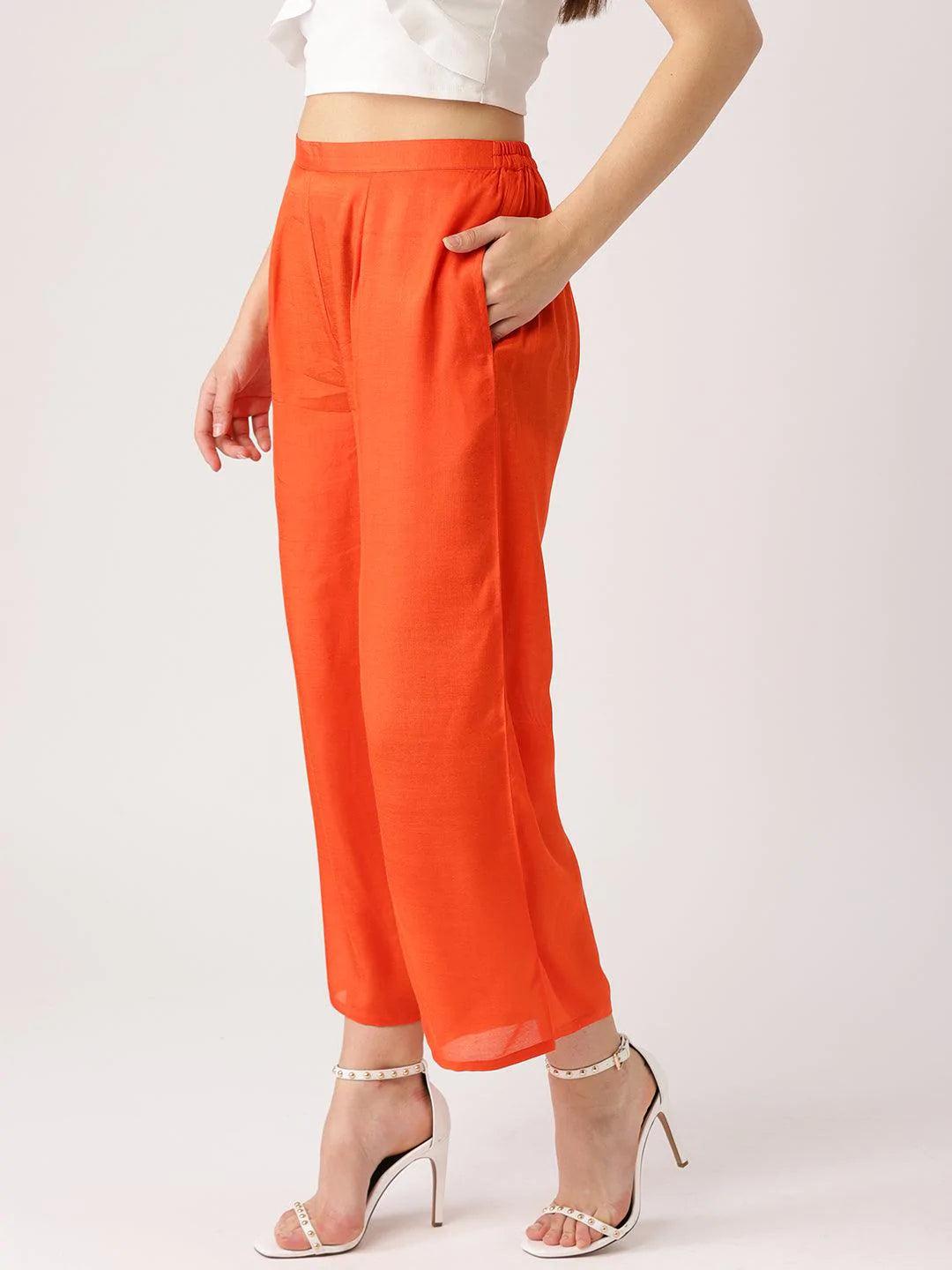 Orange Solid Viscose Palazzos - ShopLibas