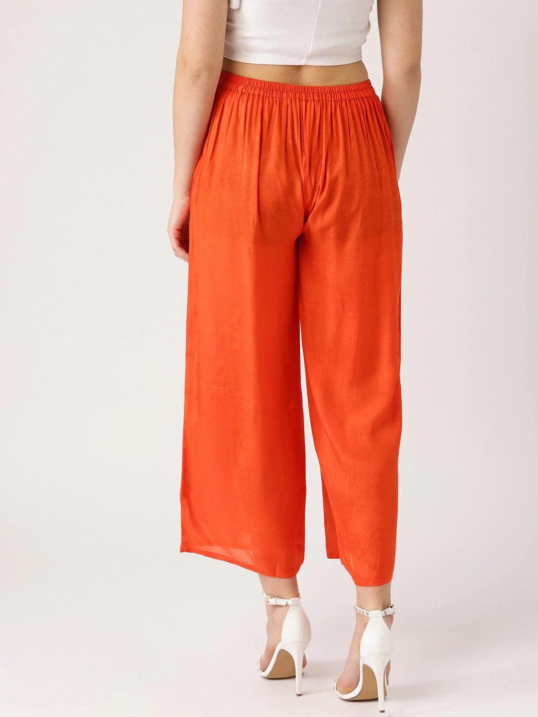 Orange Solid Viscose Palazzos - ShopLibas