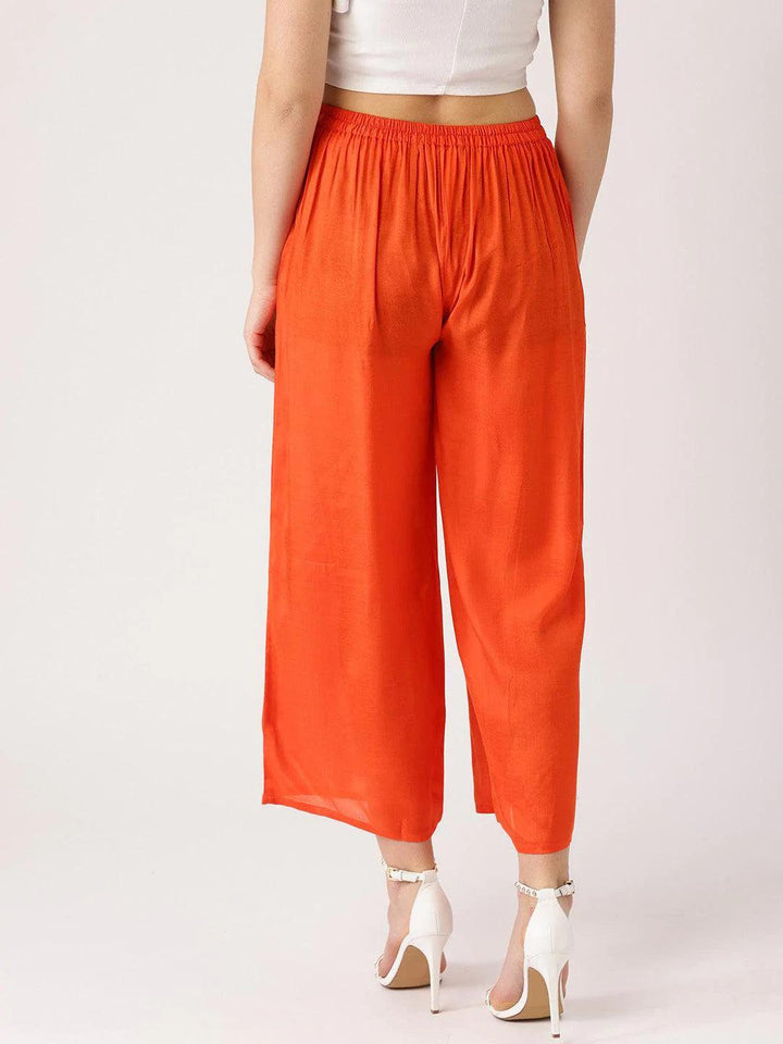 Orange Solid Viscose Palazzos - ShopLibas