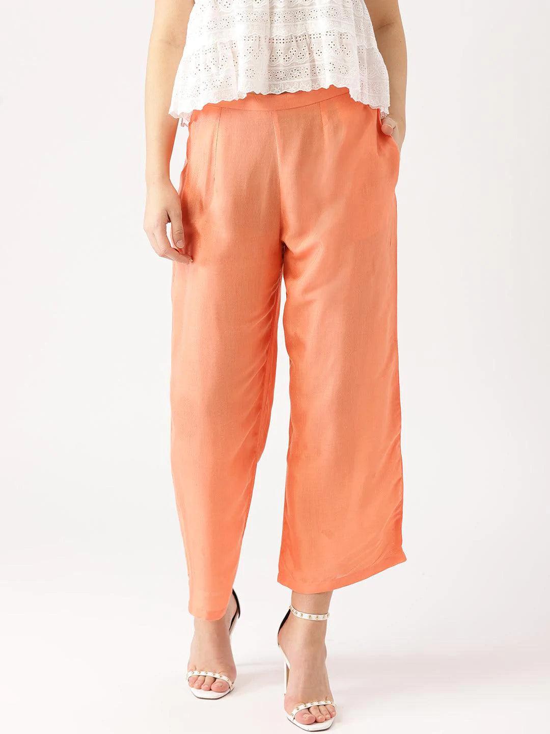 Orange Solid Viscose Palazzos - ShopLibas