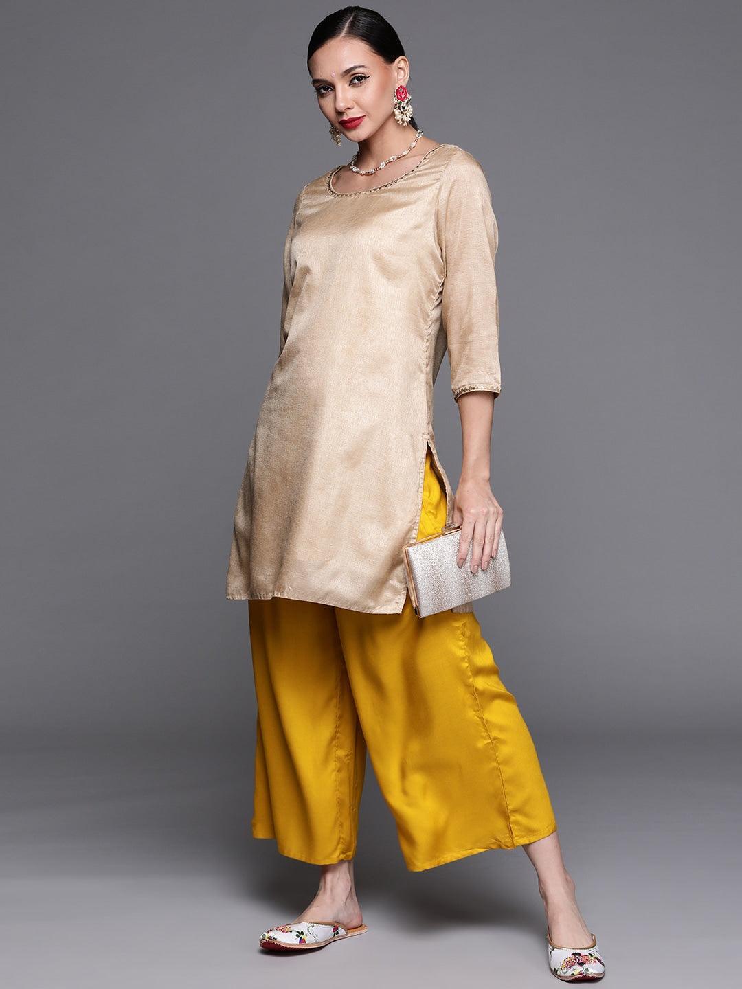 Yellow Solid Rayon Palazzos - ShopLibas