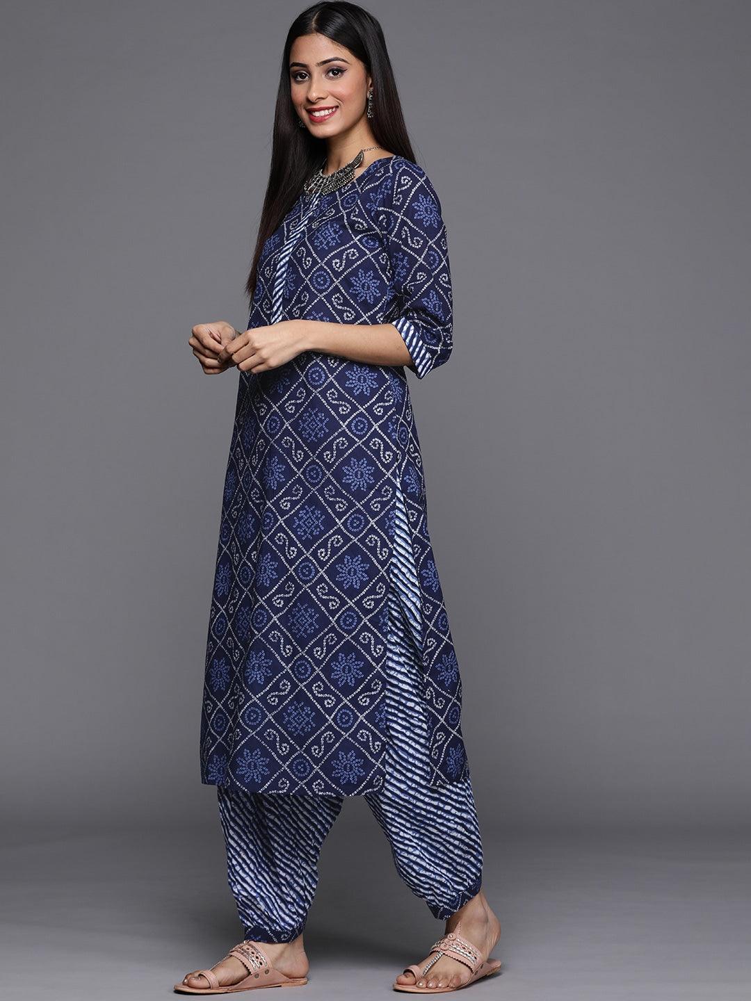 Blue Printed Cotton Suit Set