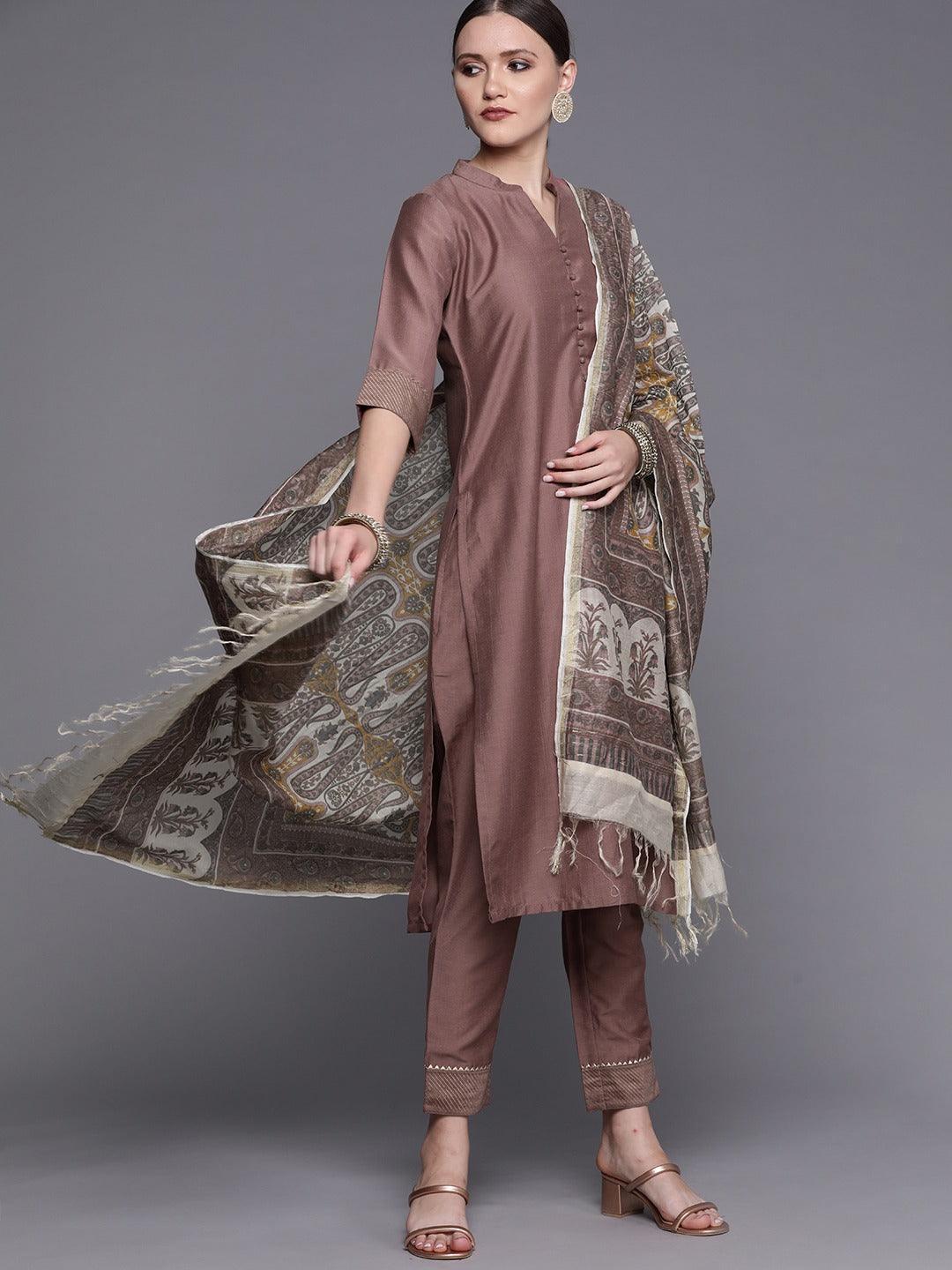 Mauve Solid Silk Blend Suit Set - ShopLibas