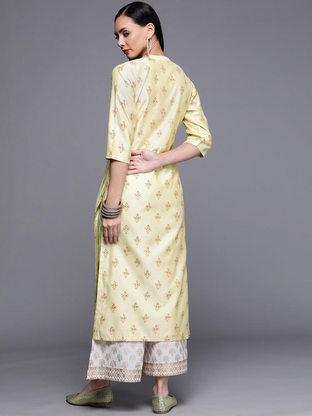 Yellow Printed Chanderi Silk Kurta