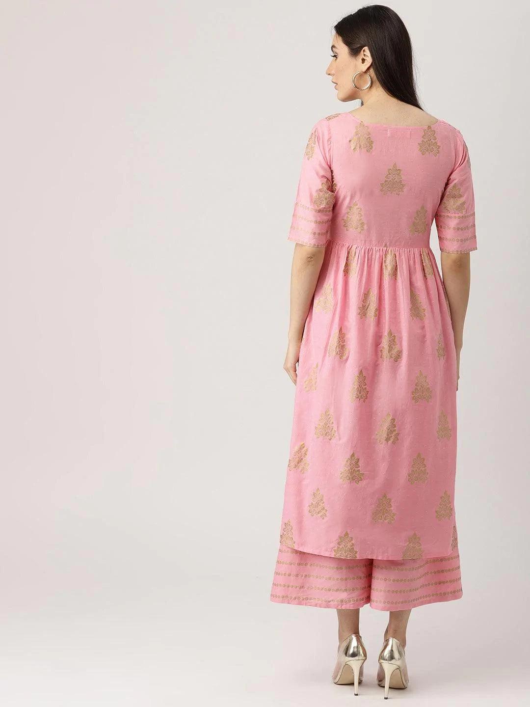 Pink Printed Cotton Kurta Set