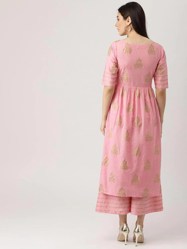 Pink Printed Cotton Kurta Set - ShopLibas