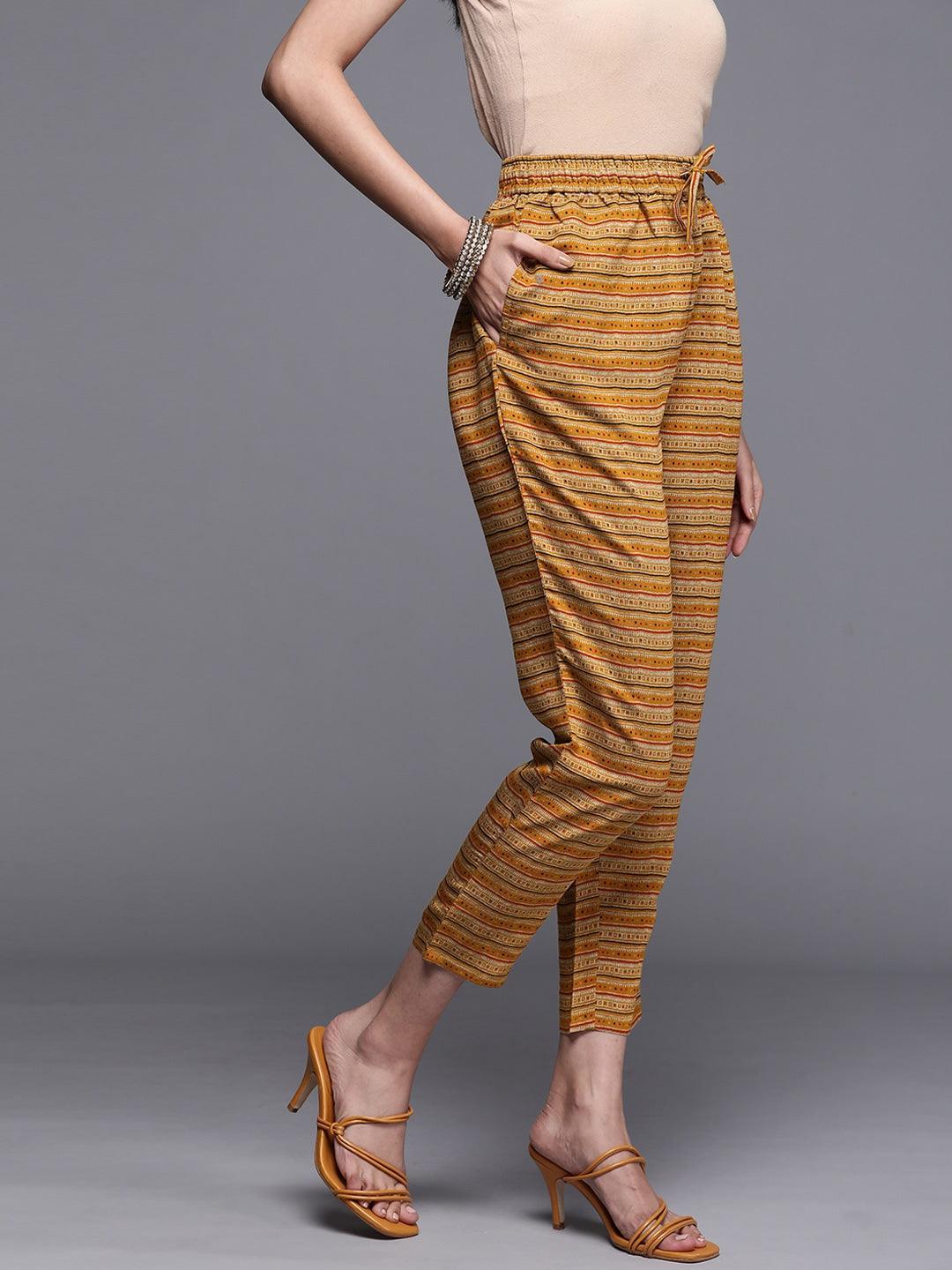 Yellow Striped Silk Trousers - ShopLibas