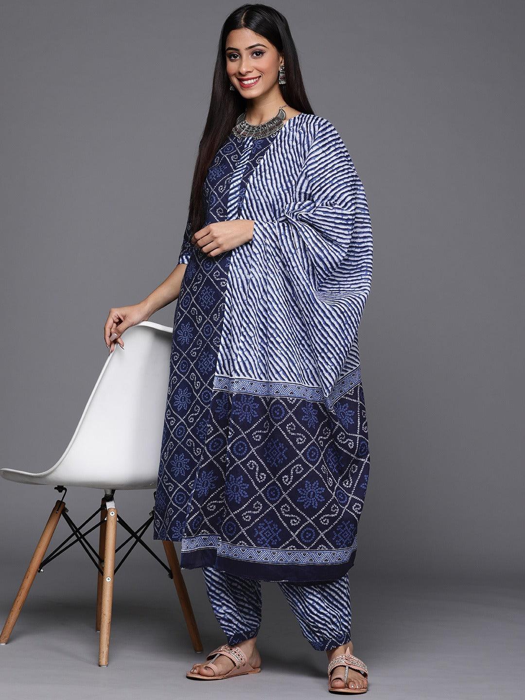 Blue Printed Cotton Suit Set