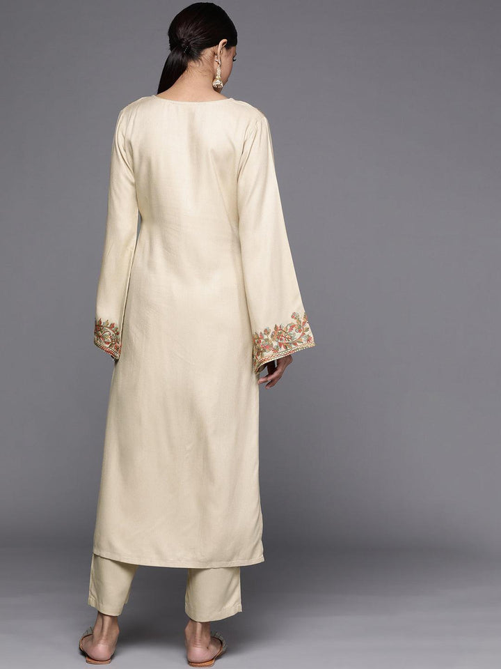 Beige Embroidered Rayon Kurta - ShopLibas