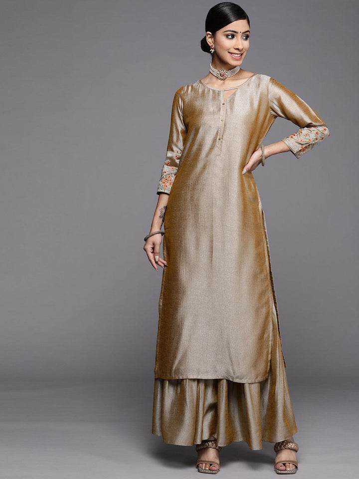 Beige Solid Silk Kurta - ShopLibas