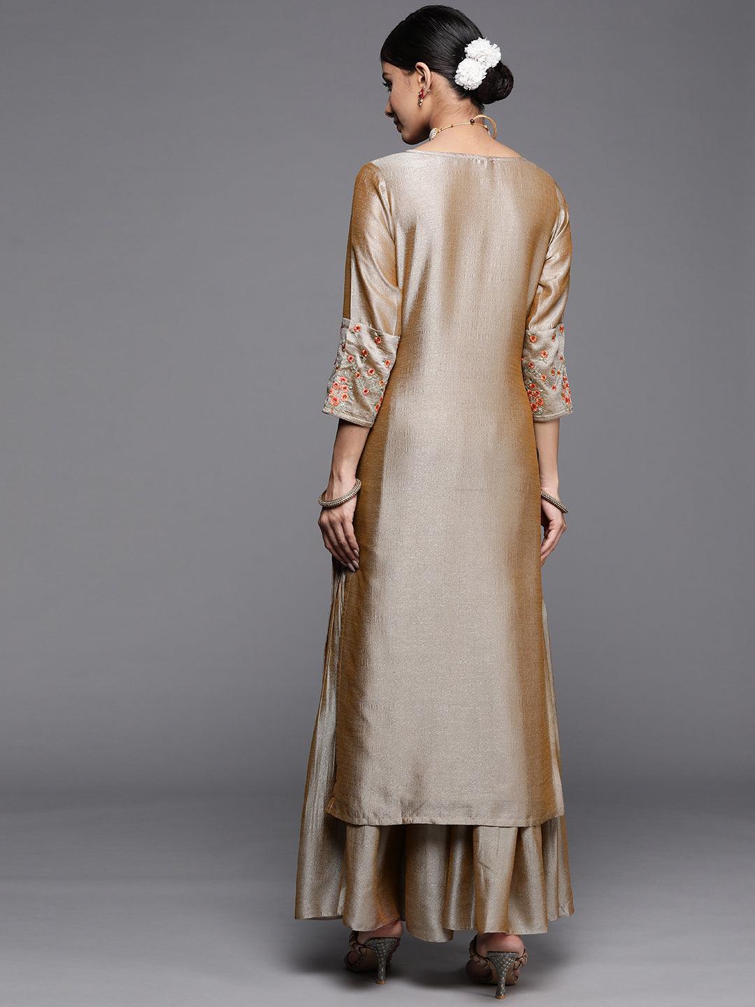 Beige Solid Silk Kurta - ShopLibas