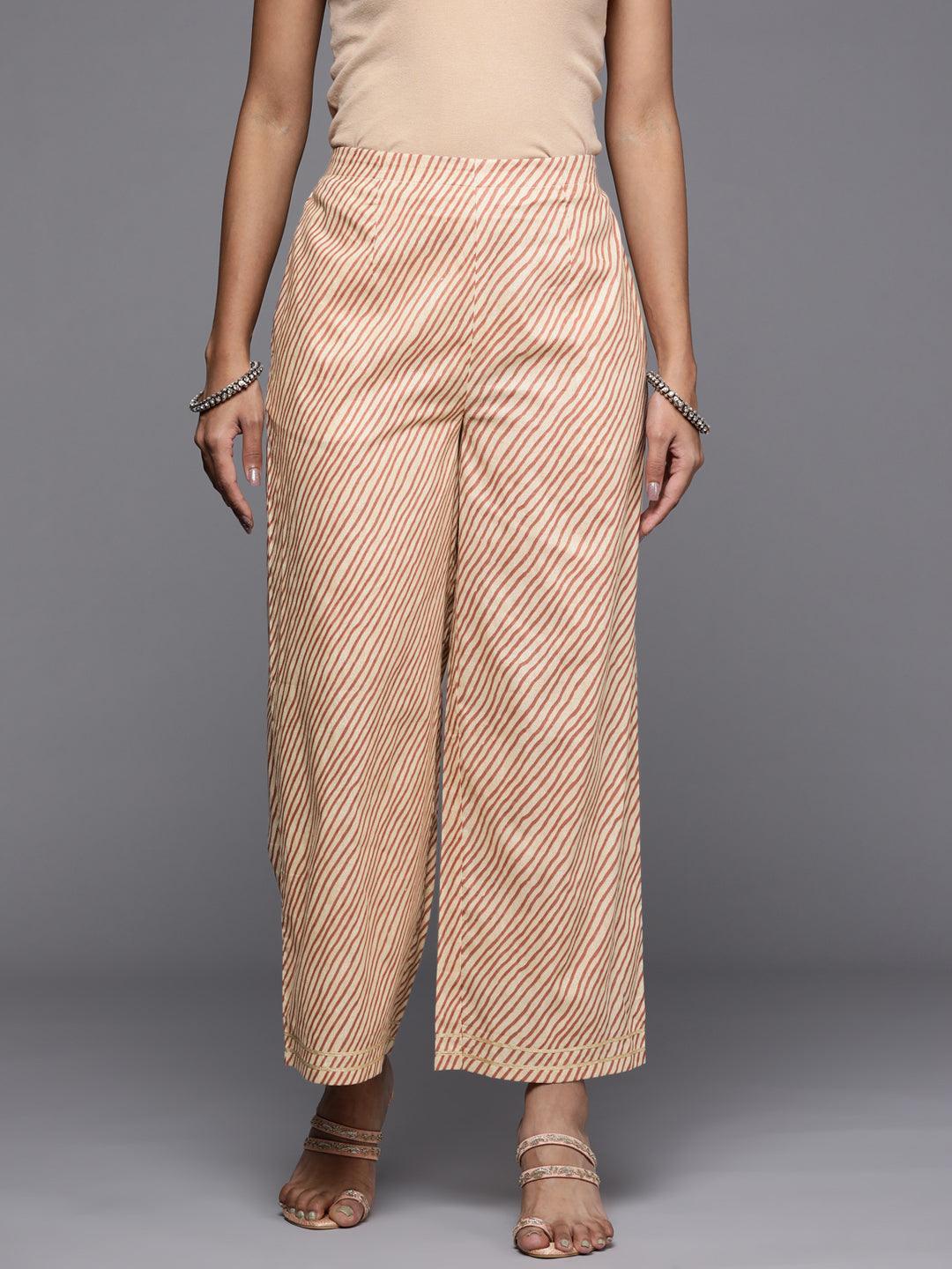 Beige Striped Cotton Palazzos