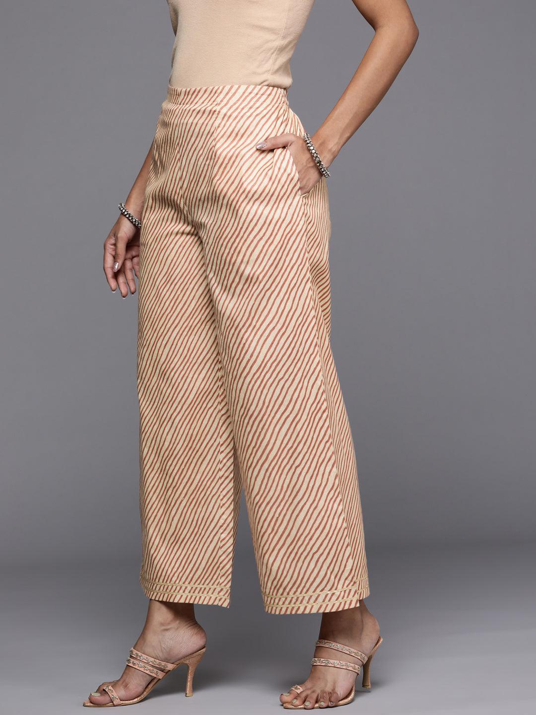 Beige Striped Cotton Palazzos