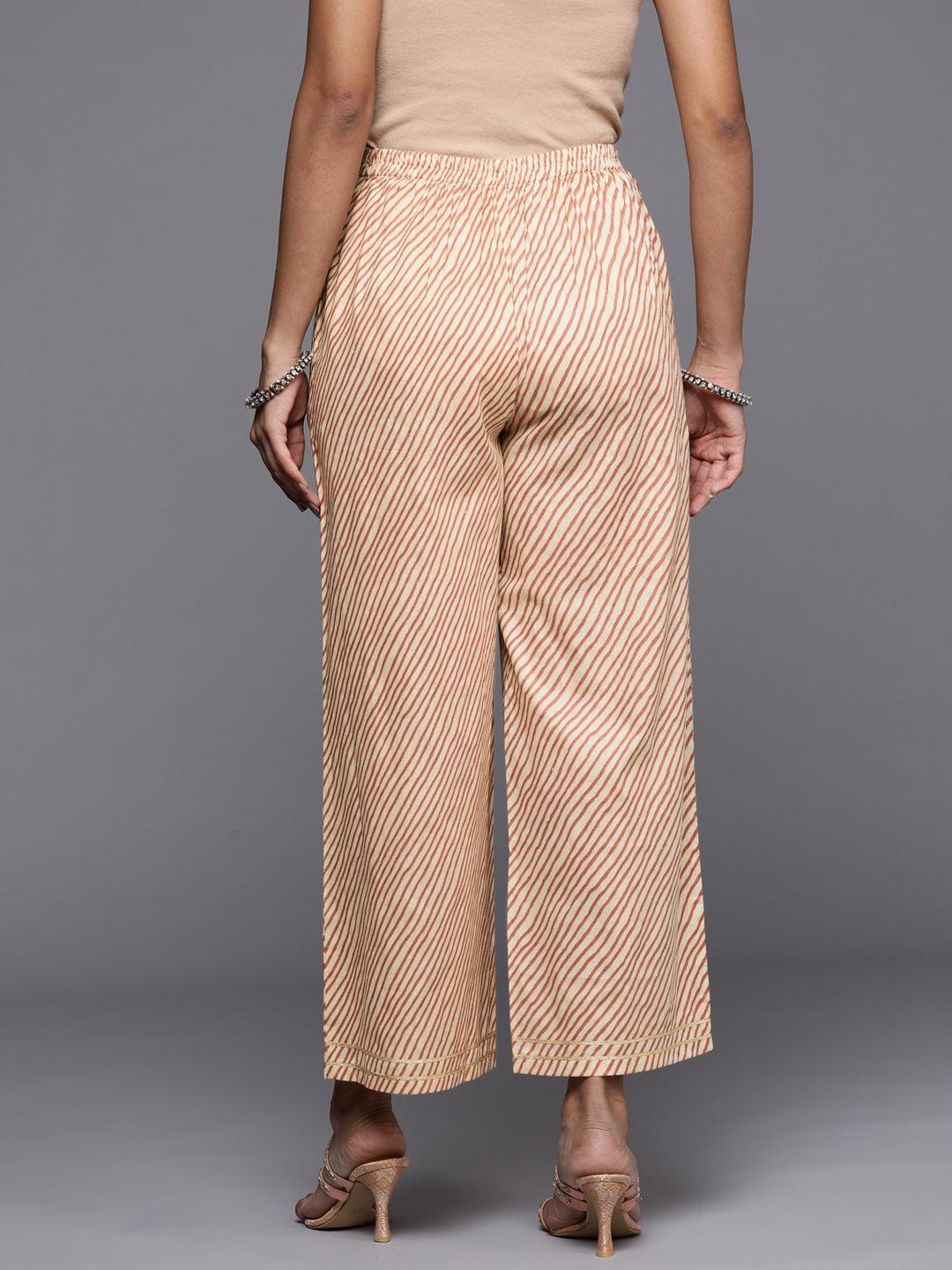 Beige Striped Cotton Palazzos