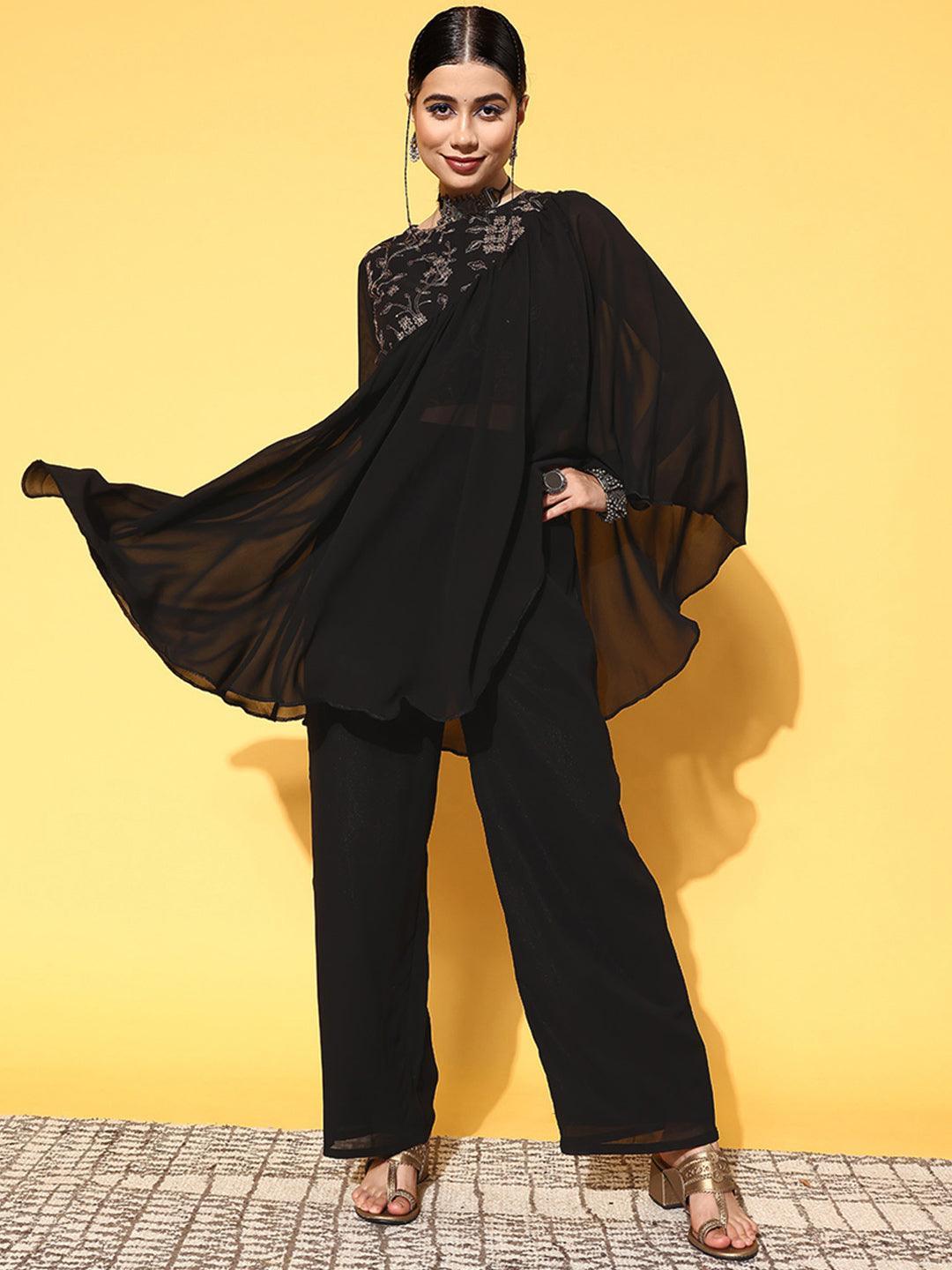 Black Embellished Georgette Co-Ords - ShopLibas