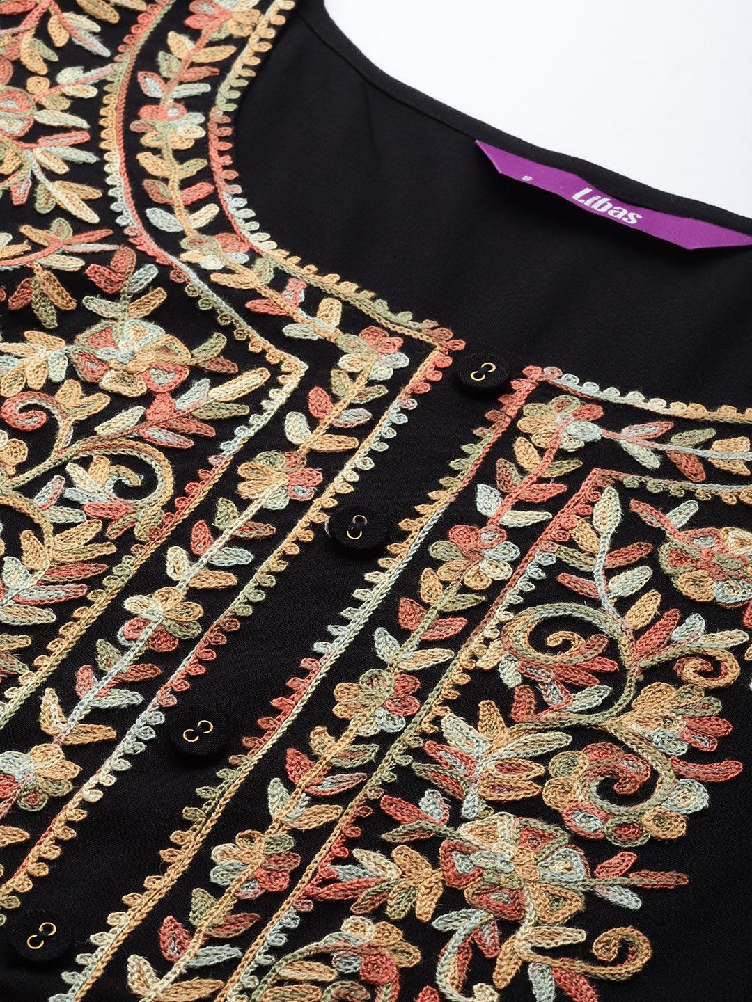 Black Embroidered Rayon Kurta