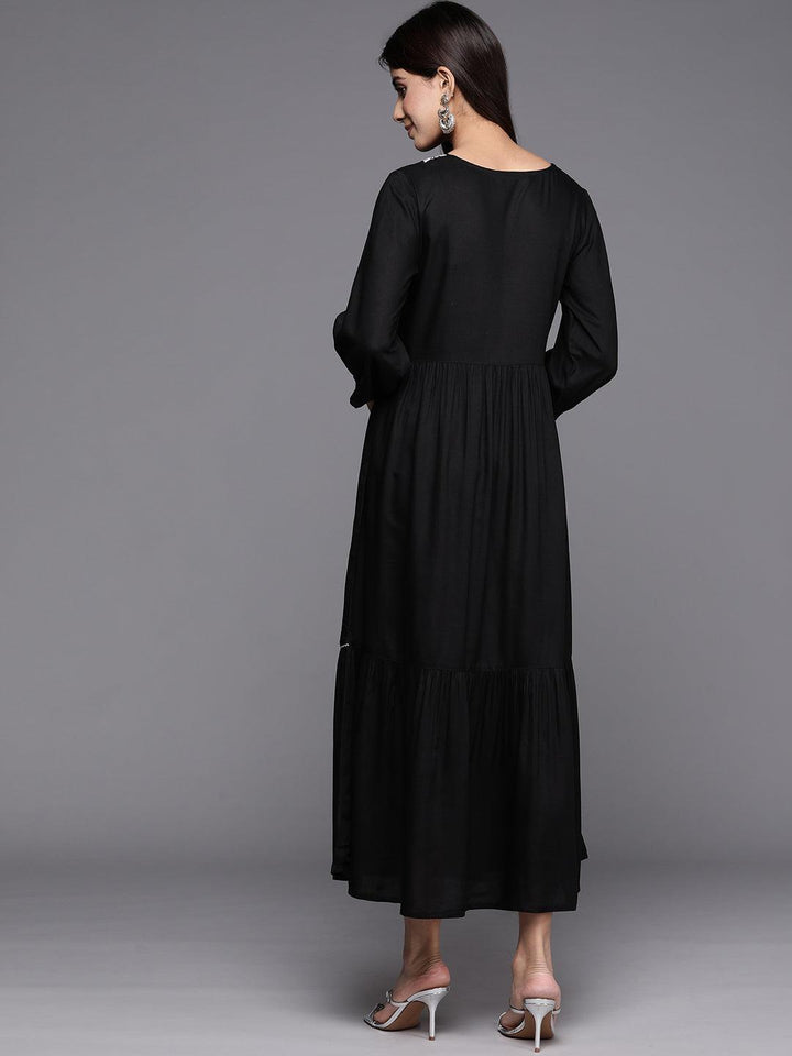 Black Embroidered Rayon Maxi Dress - Libas