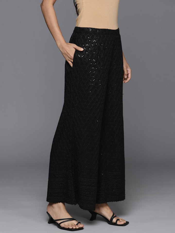 Black Embroidered Rayon Palazzos - Libas