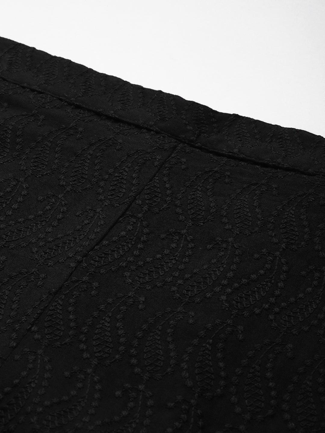 Black Embroidered Rayon Palazzos