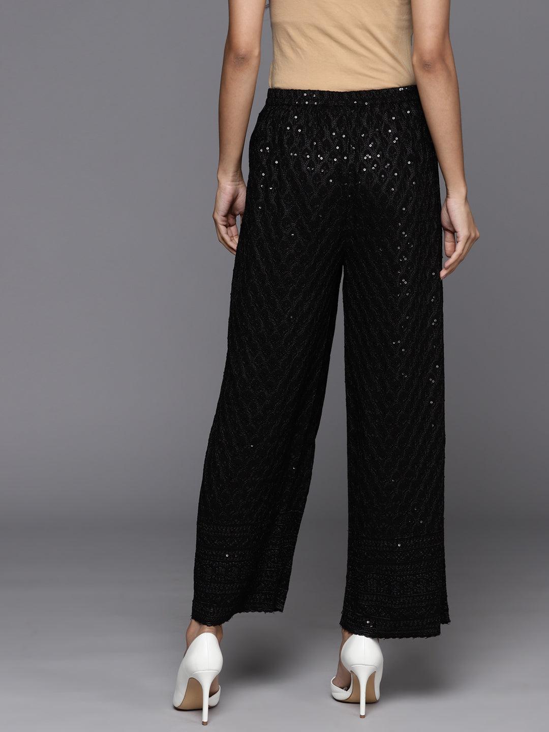 Black Embroidered Rayon Trousers - Libas