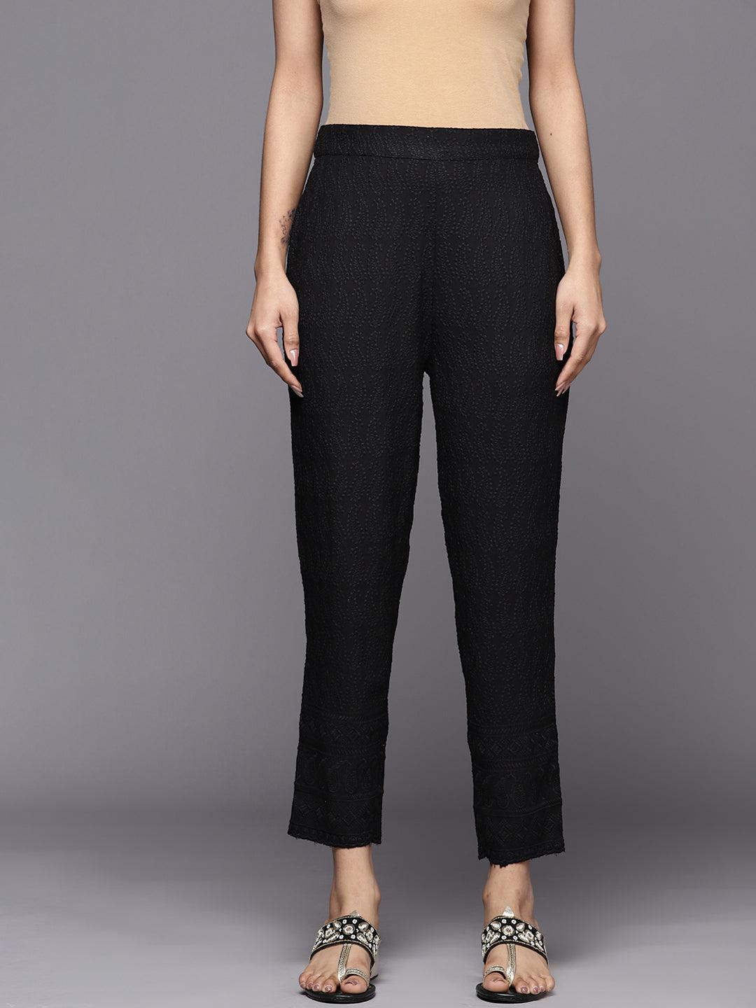 Black Embroidered Viscose Rayon Trousers - ShopLibas