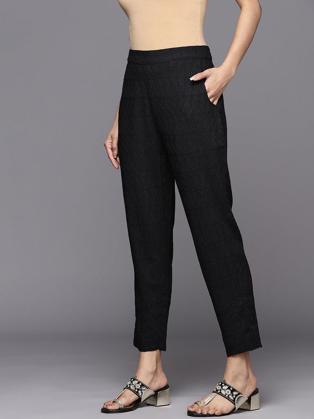 Black Embroidered Viscose Rayon Trousers - ShopLibas