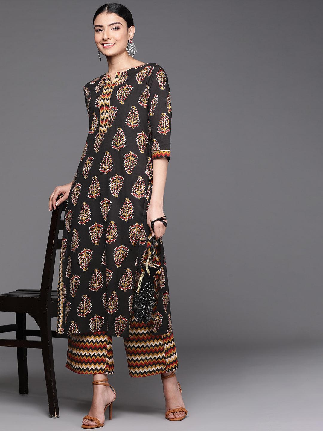 Black Printed Cotton Kurta - Libas