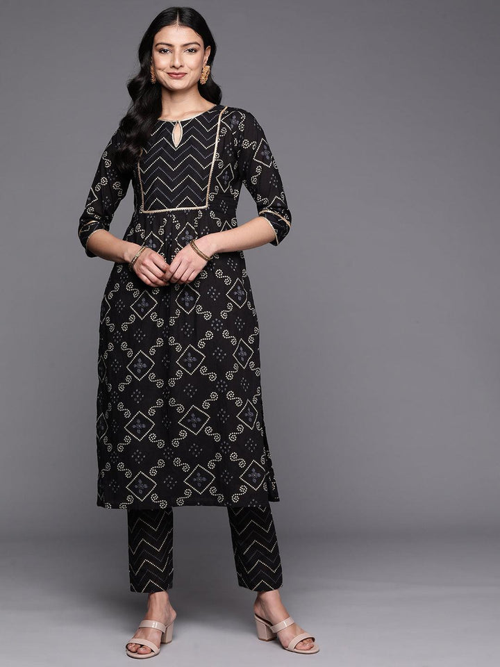 Black Printed Cotton Straight Kurta Set With Trousers - ShopLibas