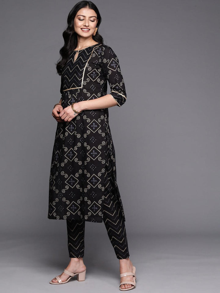 Black Printed Cotton Straight Kurta Set With Trousers - ShopLibas