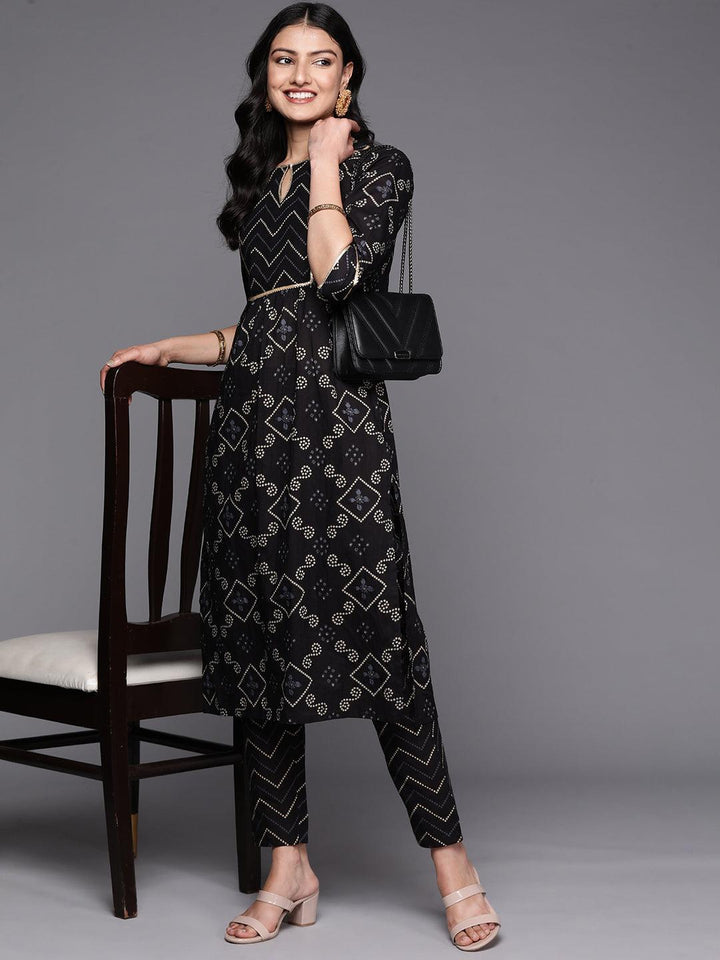 Black Printed Cotton Straight Kurta Set With Trousers - ShopLibas