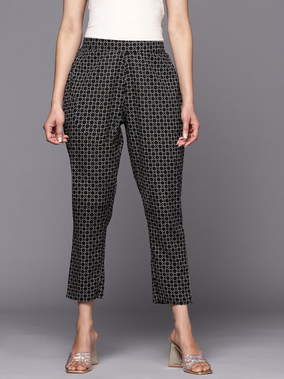 Black Printed Cotton Trousers