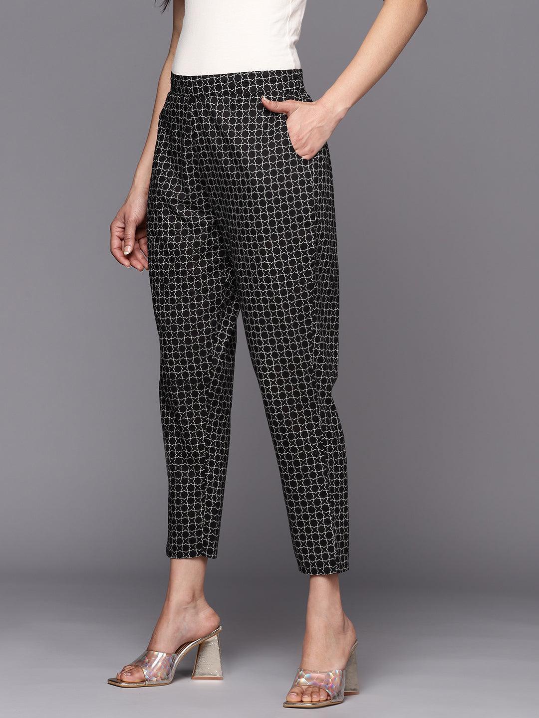 Black Printed Cotton Trousers