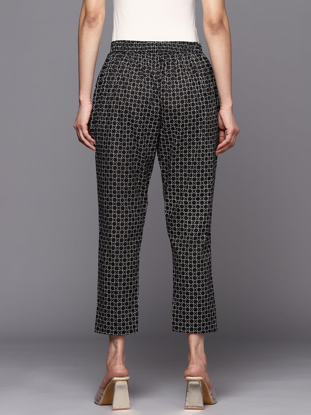 Black Printed Cotton Trousers