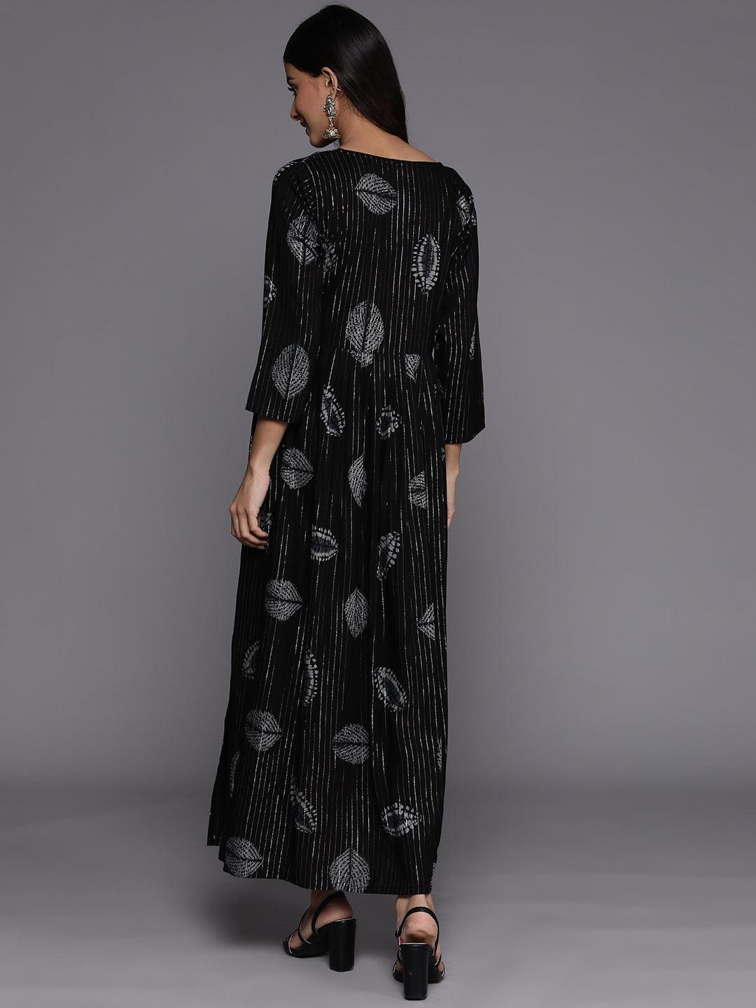 Black Printed Fit and Flare Rayon Dress - ShopLibas