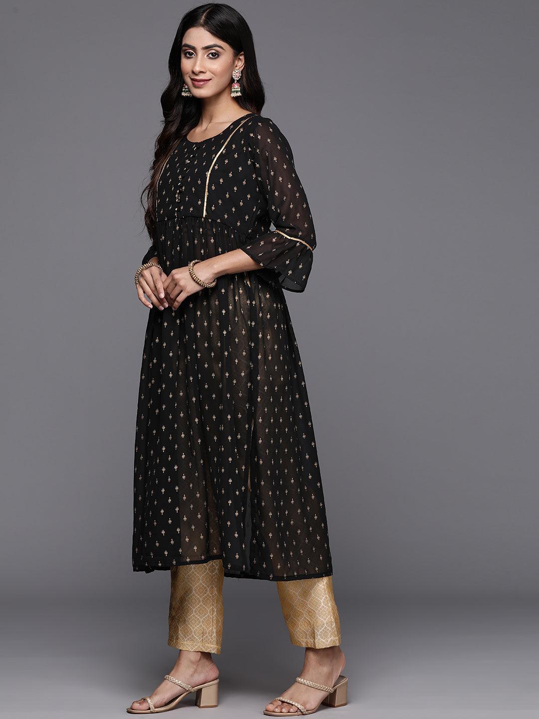 Black Printed Georgette A-Line Kurta