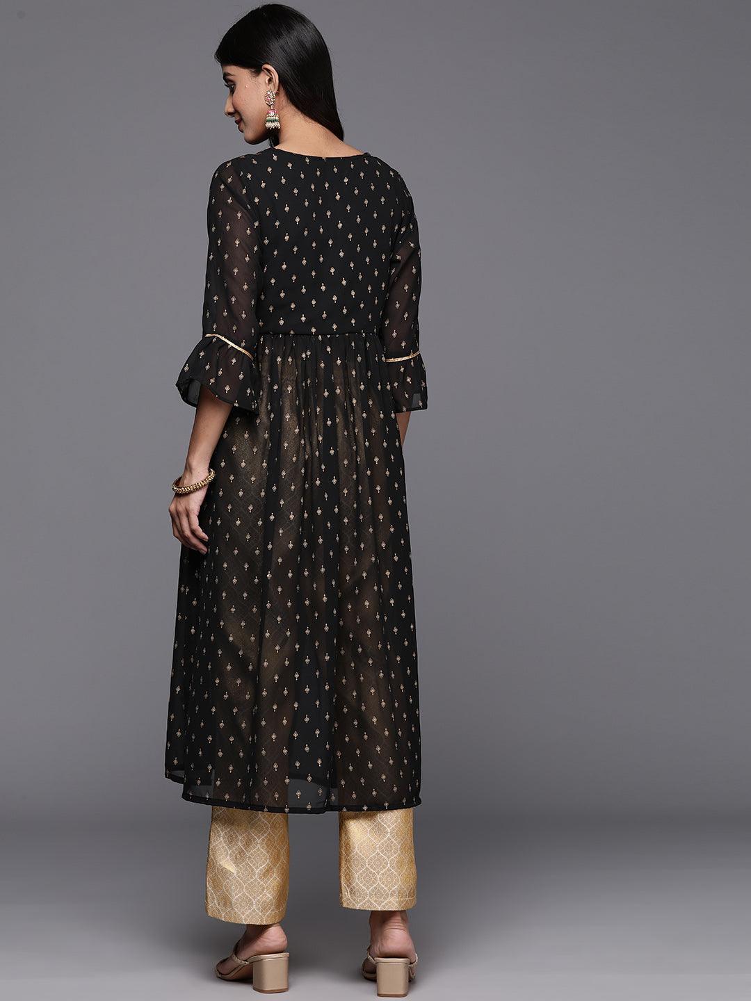 Black Printed Georgette A-Line Kurta