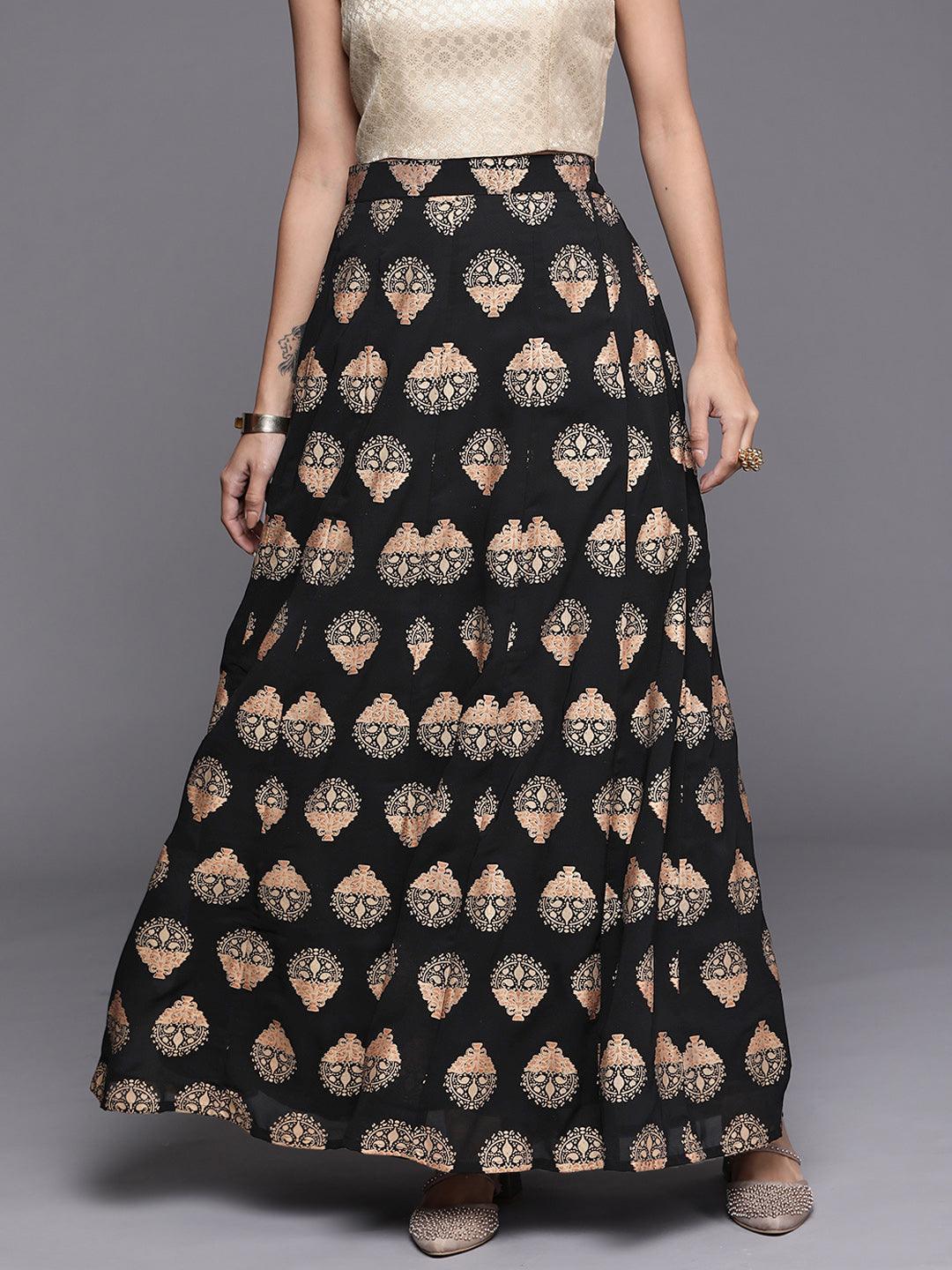 Black Printed Georgette Skirt - ShopLibas