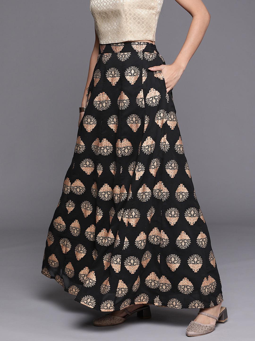 Black Printed Georgette Skirt - ShopLibas